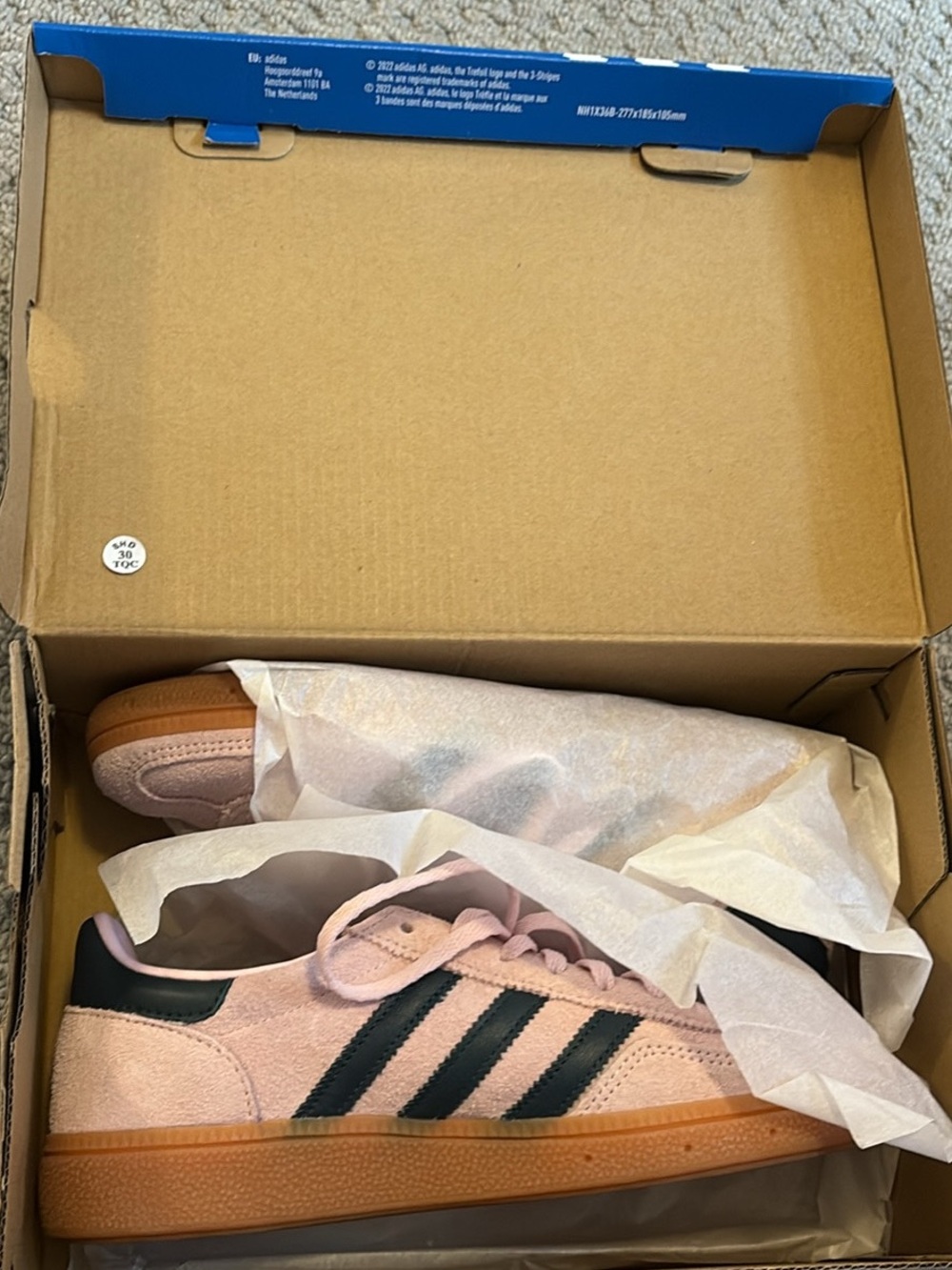adidas Pink Suede Handball Sneakers with navy Stripes - Picture 4 of 6